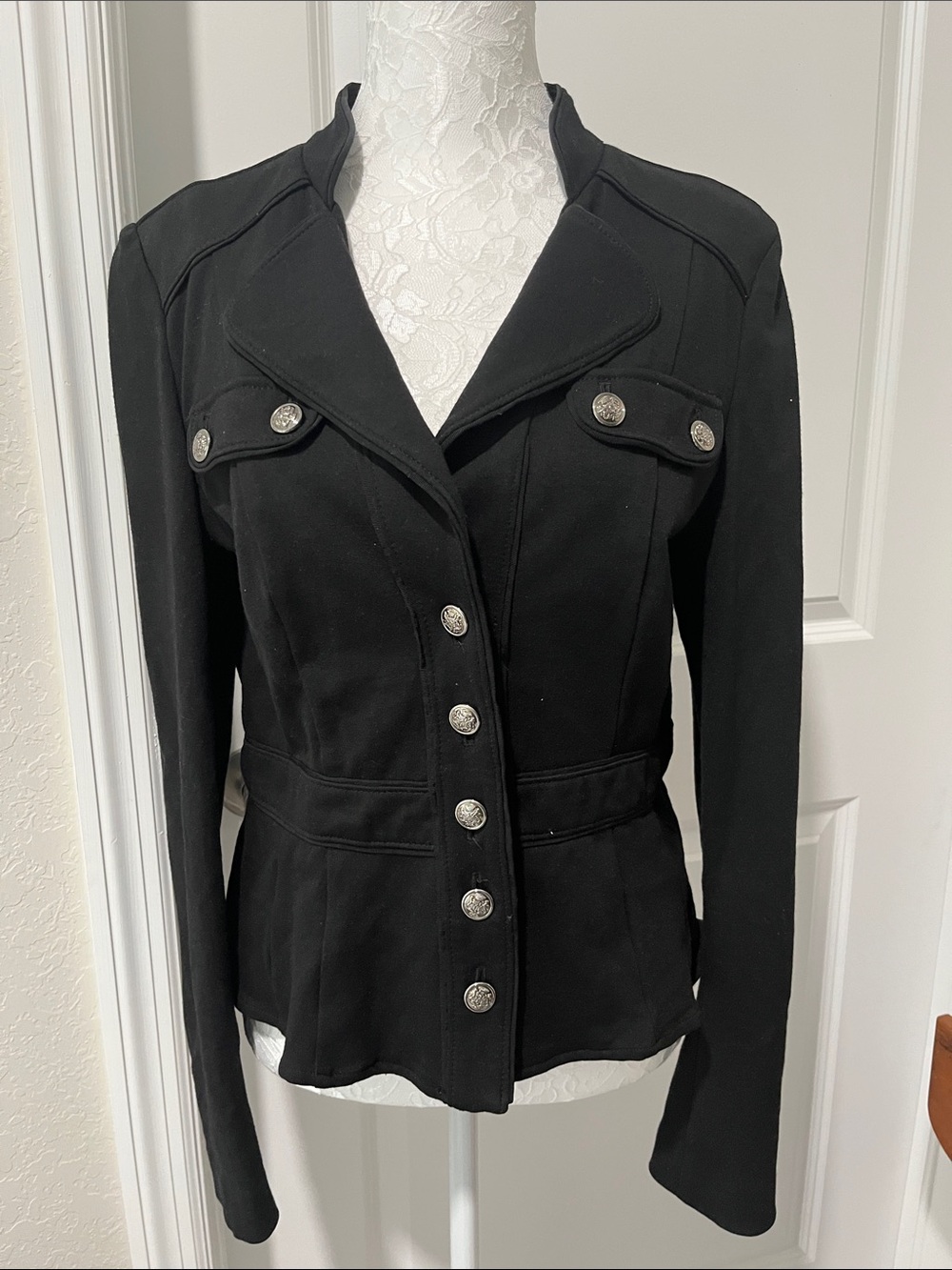 White House Black Market Black Military-Style Button Jacket